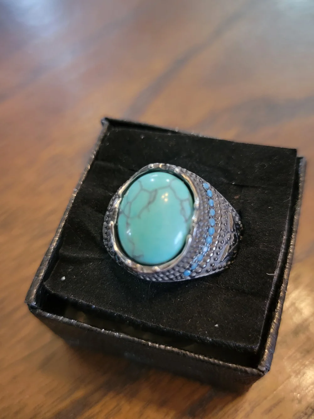 Turquoise Stone Men's Statement Ring - Blue